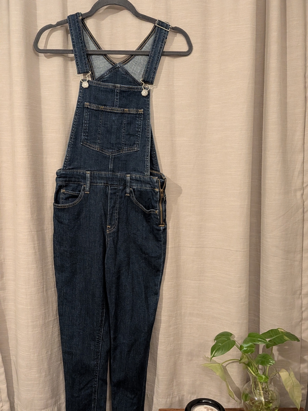 Women's Dark Blue Denim Overalls with Adjustable Straps